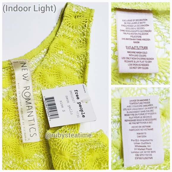 FREE PEOPLE Y2K Era Neon Yellow Mesh Crochet Dress, New with Tag - Picture 5 of 5